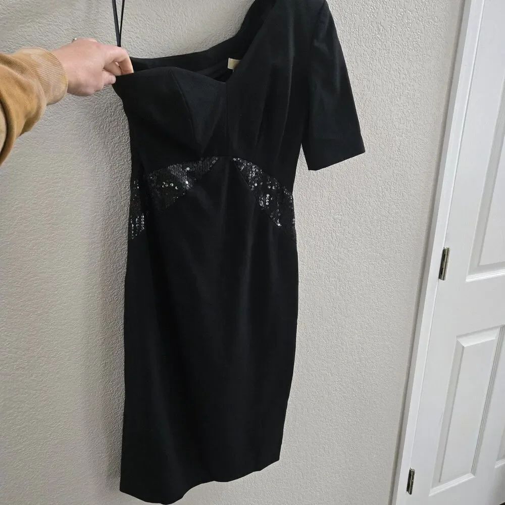 Vintage Michael Kors Collection Black Embellished One Shoulder Dress Size S 6